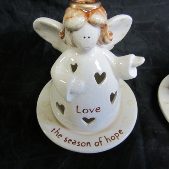 VINTAGE 90'S CERAMIC ANGEL TEALIGHTS W/PLATES, SET OF 2, CUTE COUNTRY - Picture 4 of 8